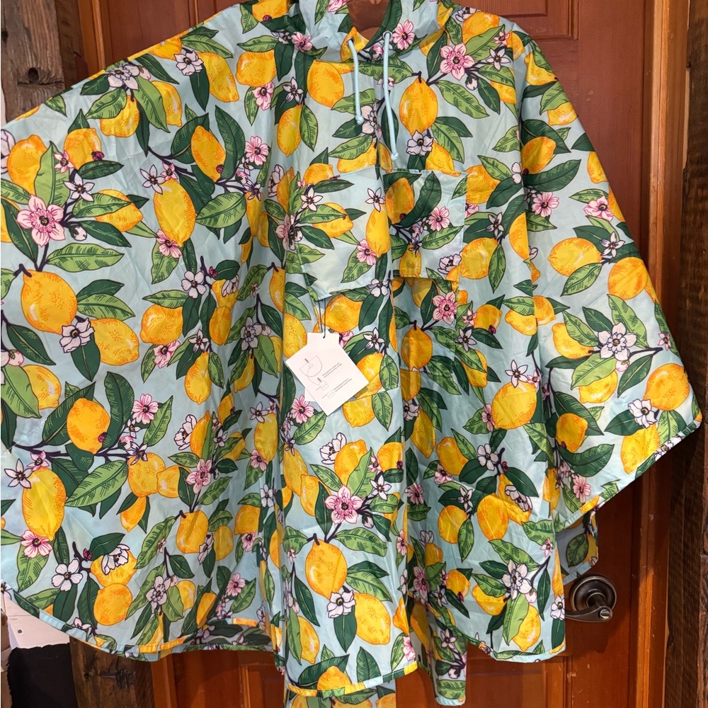 Vera Bradley Lemon Grove Hooded Rain Poncho in Mint and Yellow - Picture 2 of 6